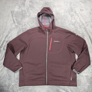 Eddie Bauer Motion Hoodie Men 2XL Maroon Freeheat Waffle Full Zip Active Outdoor